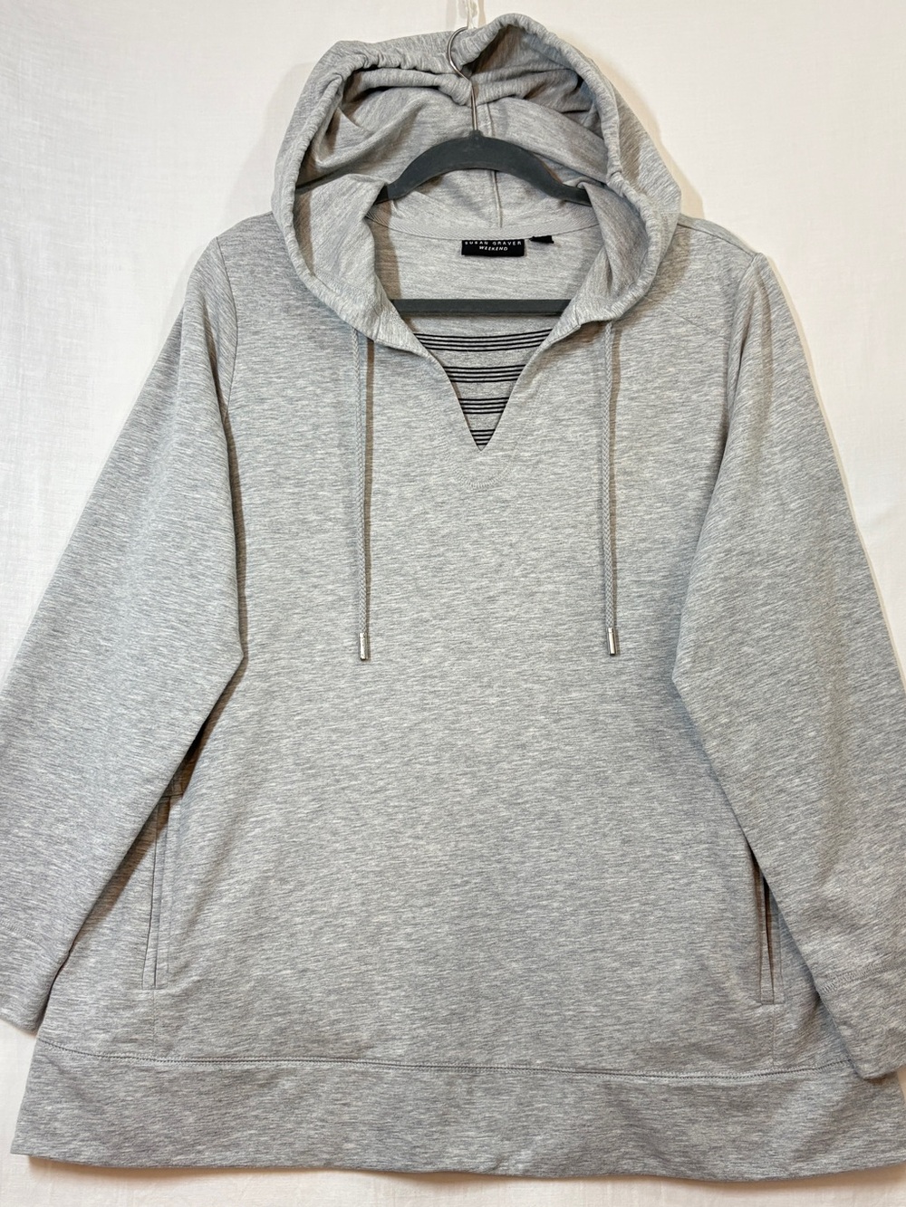 Susan Graver Light Gray Hooded Pullover Sweatshirt